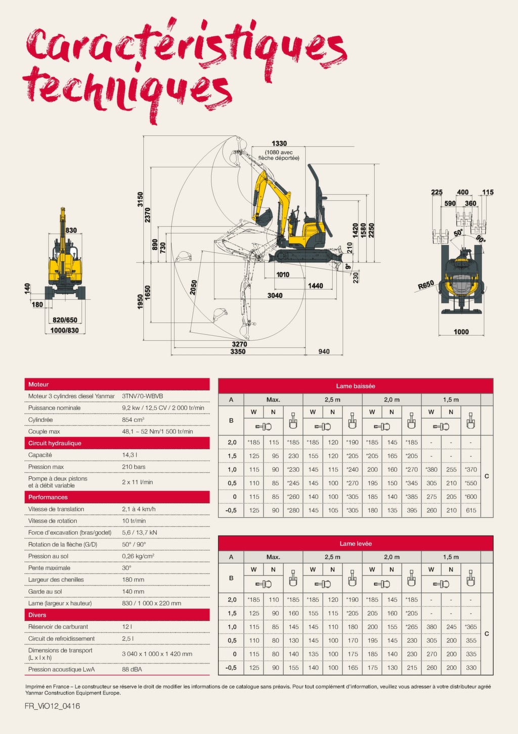 Mini Pelle Yanmar VIO12 Concessionnaire Yanmar